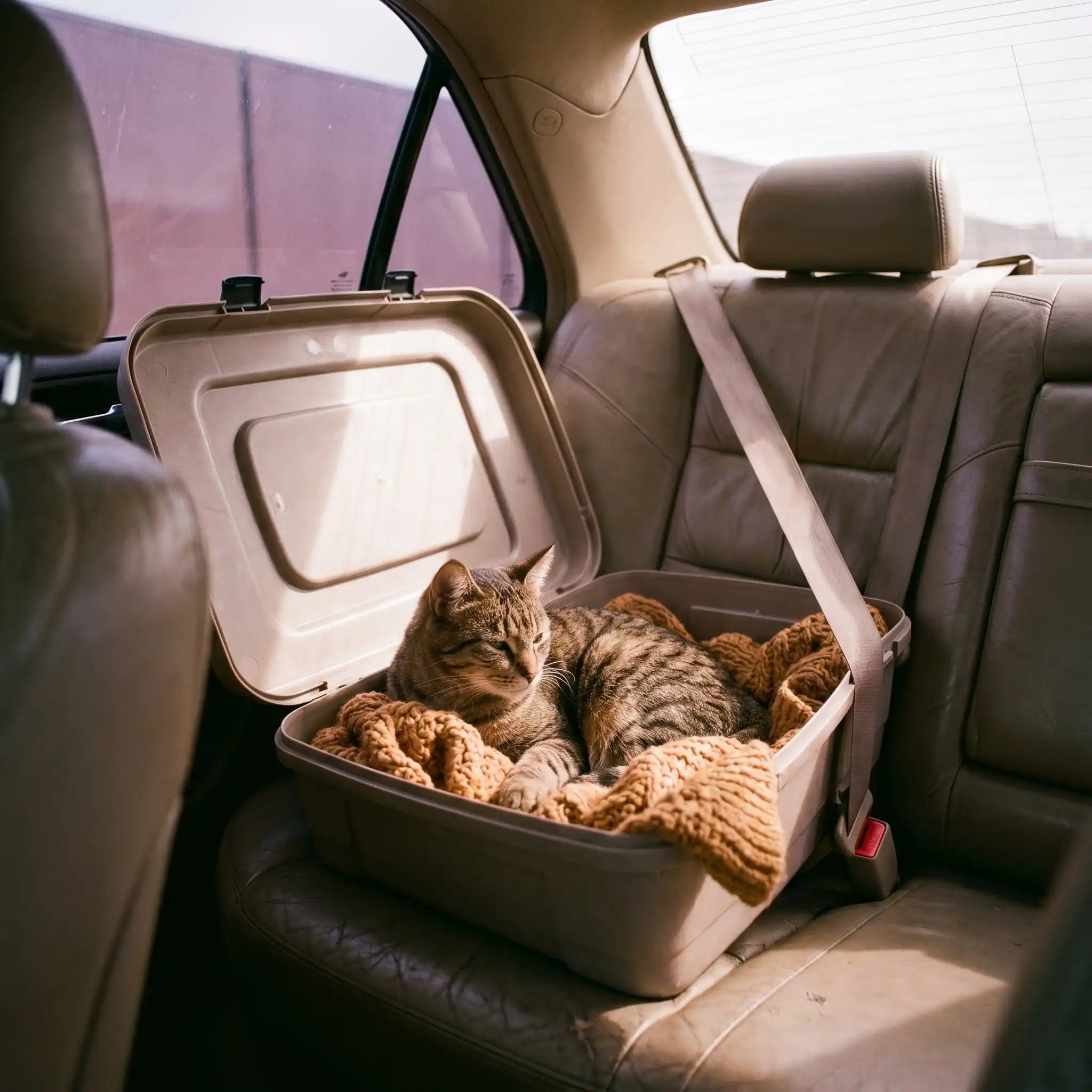 chat-dans-caisse-transport-rigide-attachee-banquette-arriere-voiture