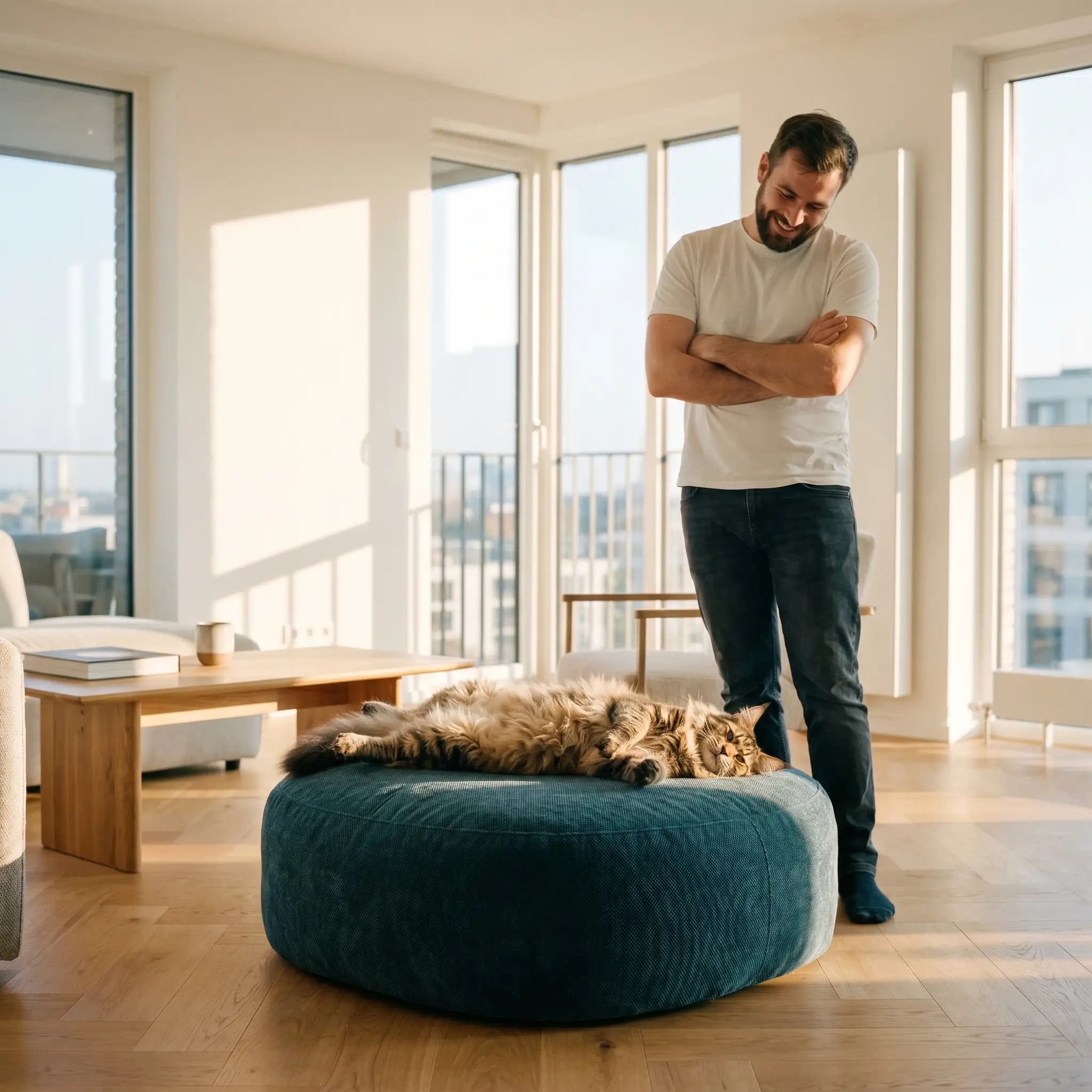 pouf-pour-chat-bleu-avec-maincoon-appartement-moderne