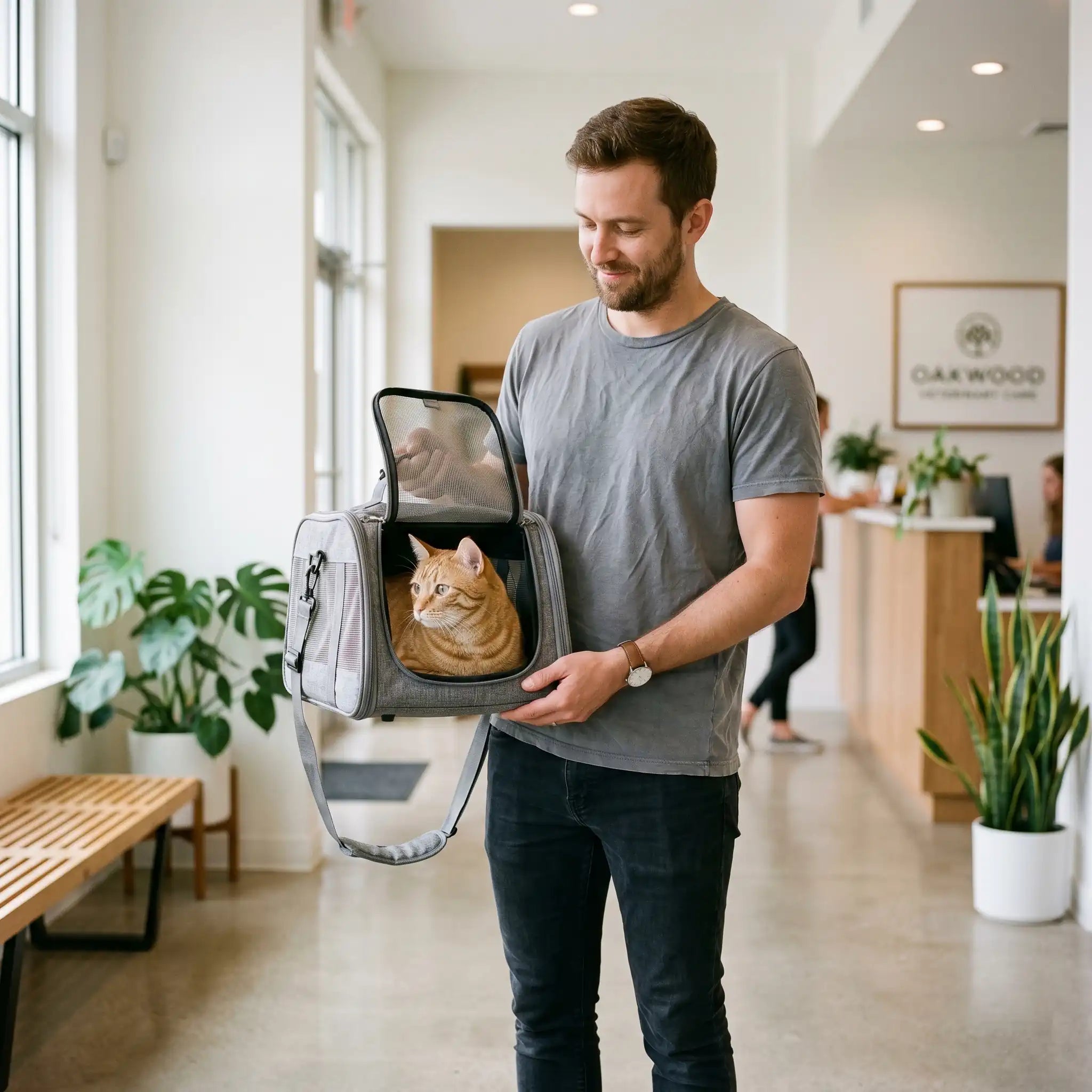 sac-transport-chat-ouverture-dessus-visite-veterinaire-chat-calme