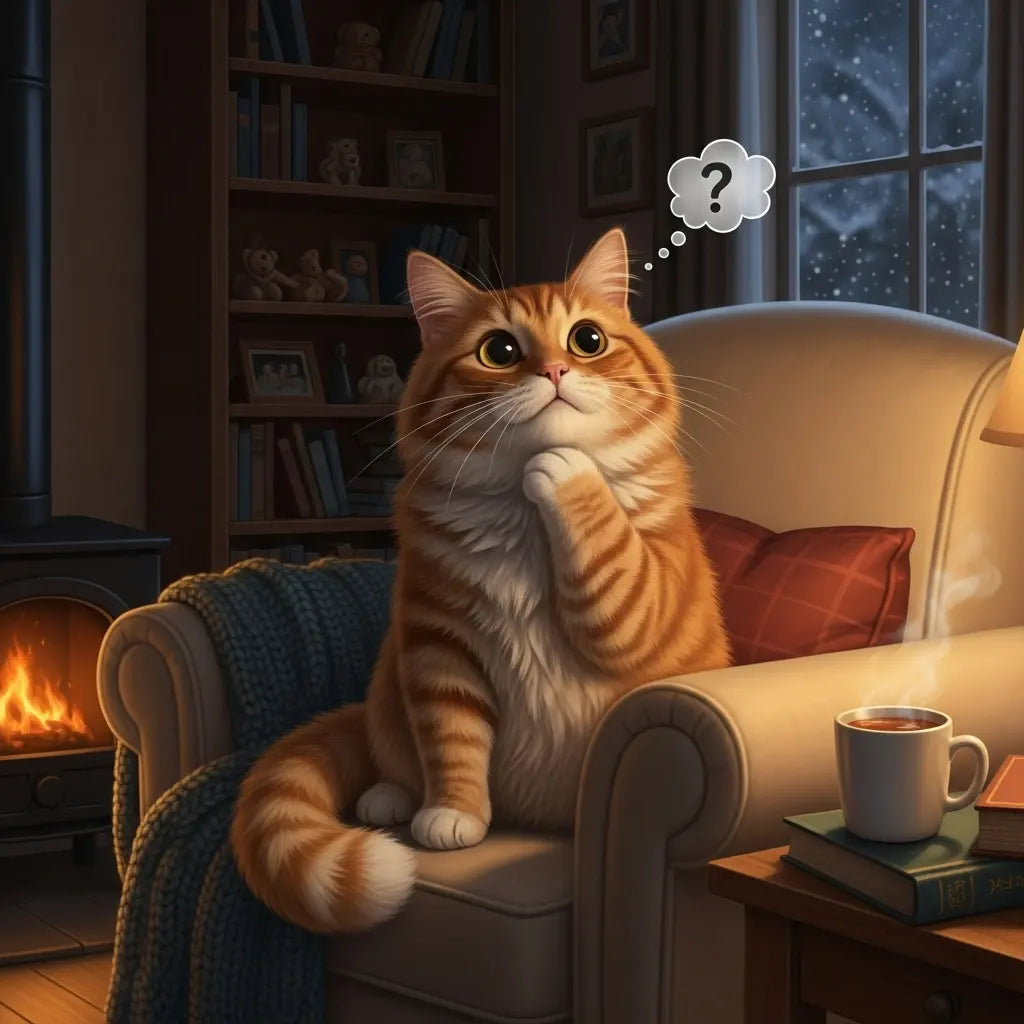 chat assis dans un canapé buvant un café, dessin animé