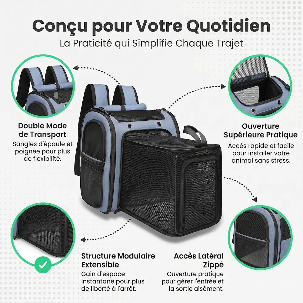 Sac de transport pour chat XXL extensible