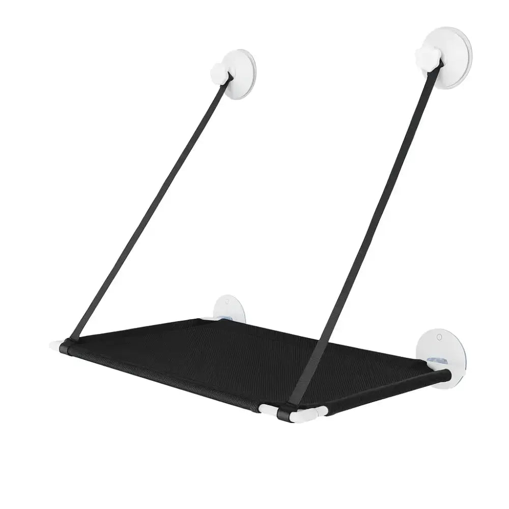 Hamac de fenêtre pour chat noir à simple niveau, avec fixation par ventouses solides, idéal pour le repos en hauteur et l’observation.