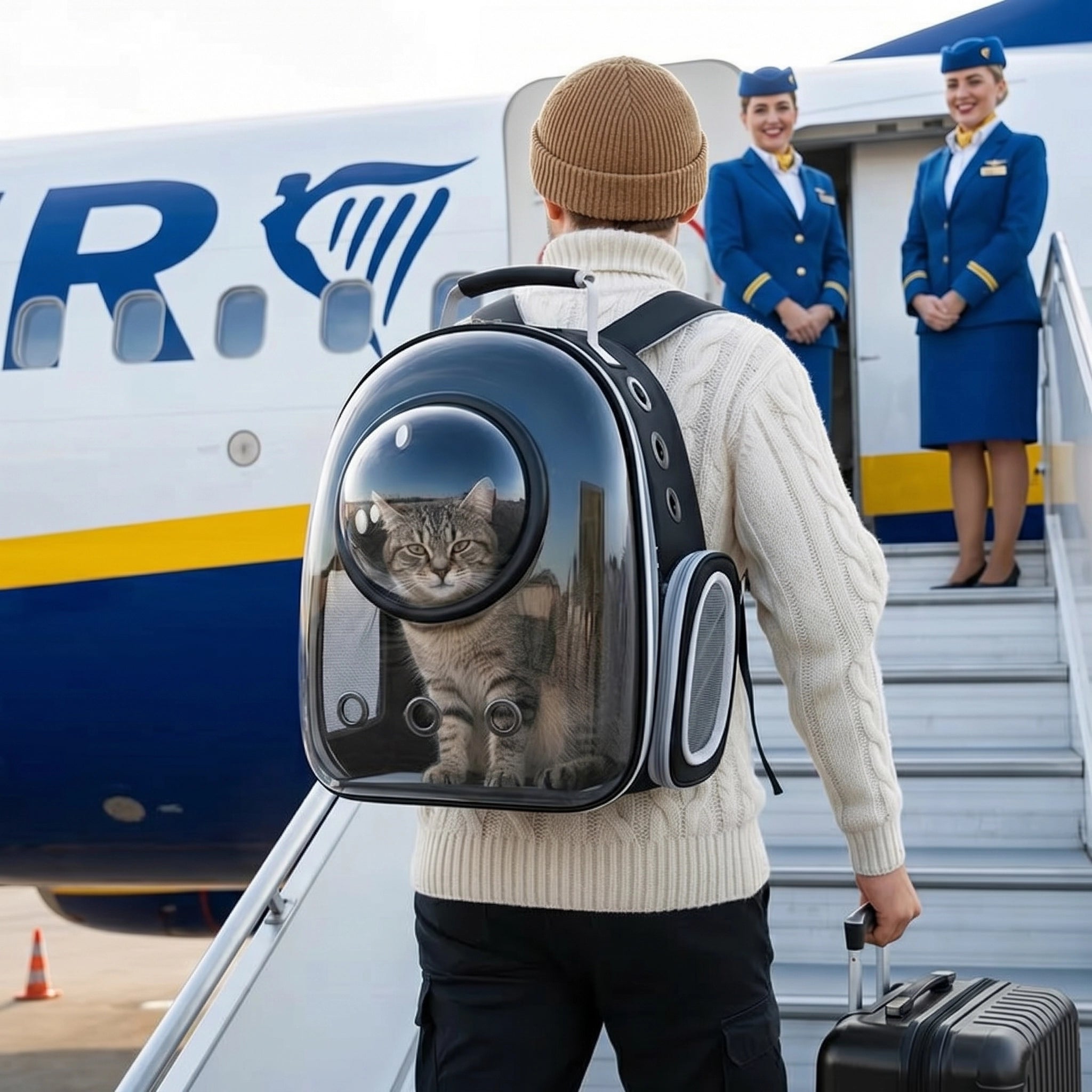 homme-30-ans-avec-sac-pour-chat-prenant-avion-avec-son-chat
