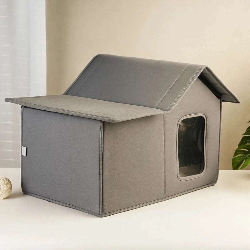 niche pour chat extérieur grise en coton perlé imperméable