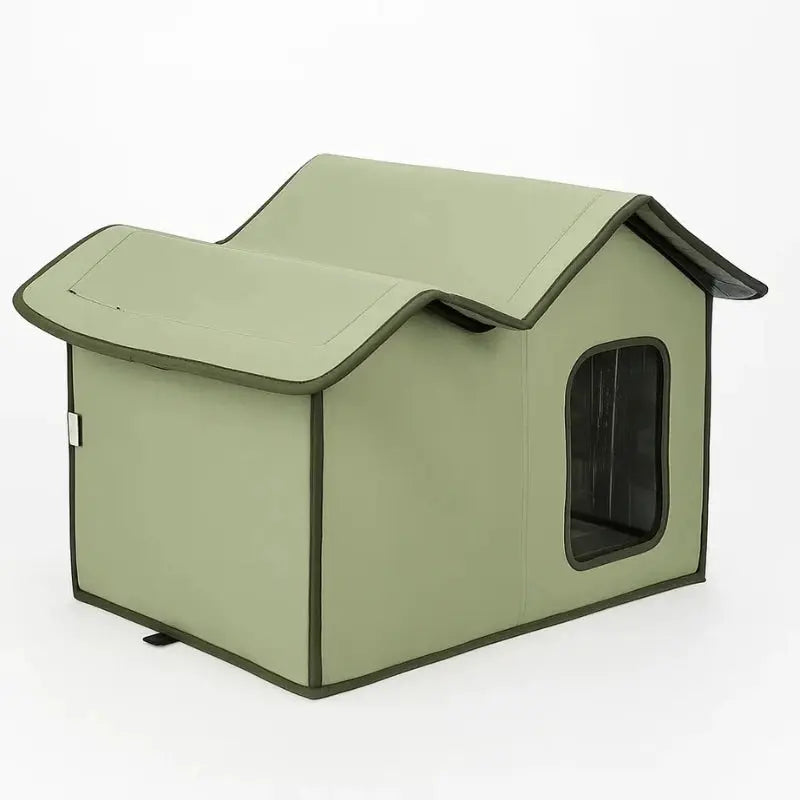 niche pour chat extérieur imperméable verte avec porte transparente