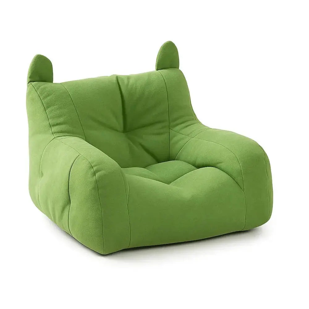 Panier pour chat en forme de sofa vert avec coussin moelleux, idéal pour un couchage confortable à l’intérieur.