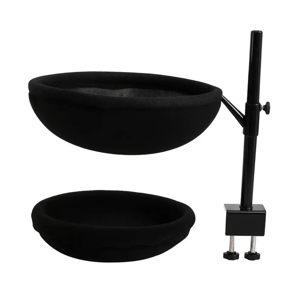 Panier pour chat suspendu de bureau à pince rotatif noir, stable et confortable, idéal pour permettre au chat de se reposer près de son maître.