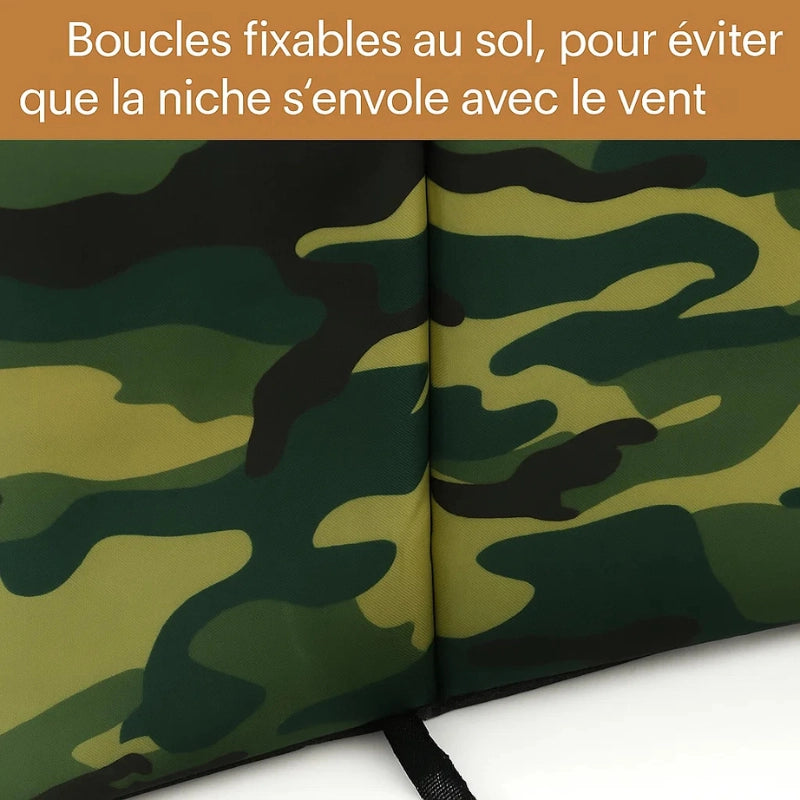 Système de fixation au sol pour panier extérieur camouflage pour chat