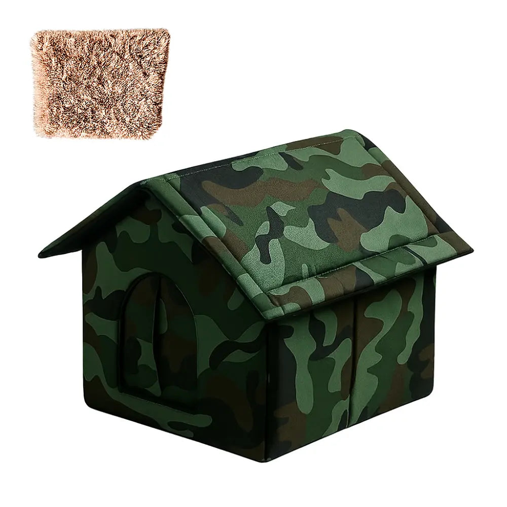 Panier extérieur imperméable pour chat en tissu camouflage avec coussin doux amovible