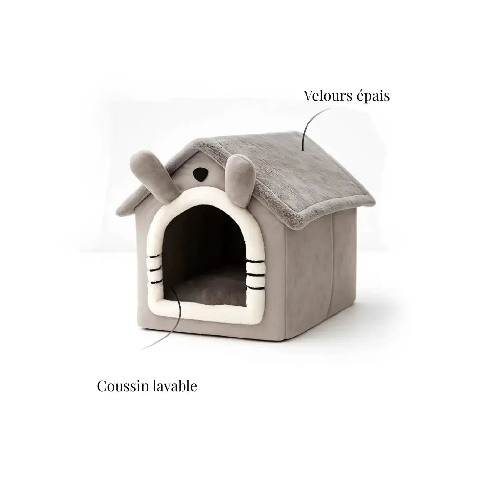Panier pour chat en forme de maison, en velours épais avec coussin lavable pour un confort douillet.