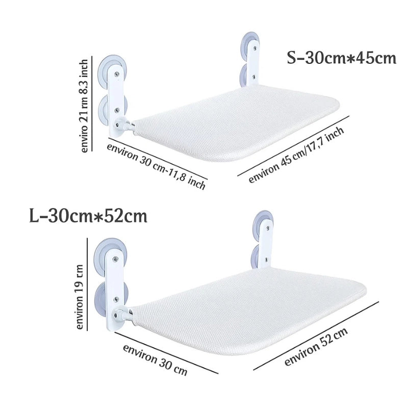 Hamac de fenêtre pour chat avec schéma des dimensions S et L