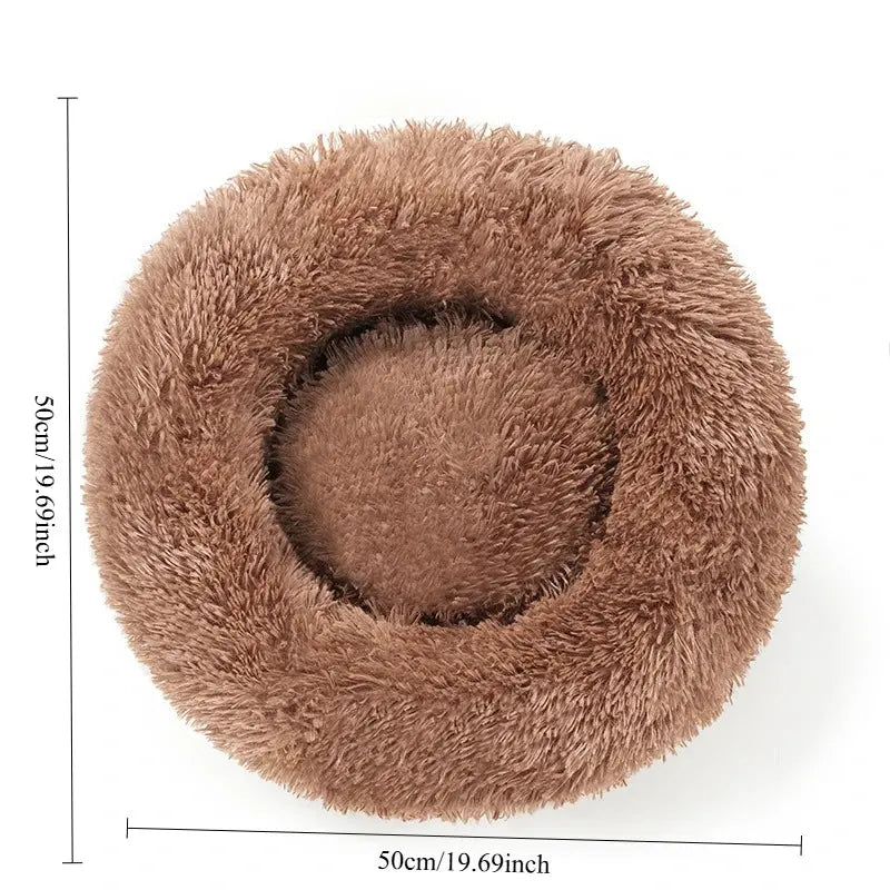 Panier rond brun clair en peluche, diamètre 50 cm