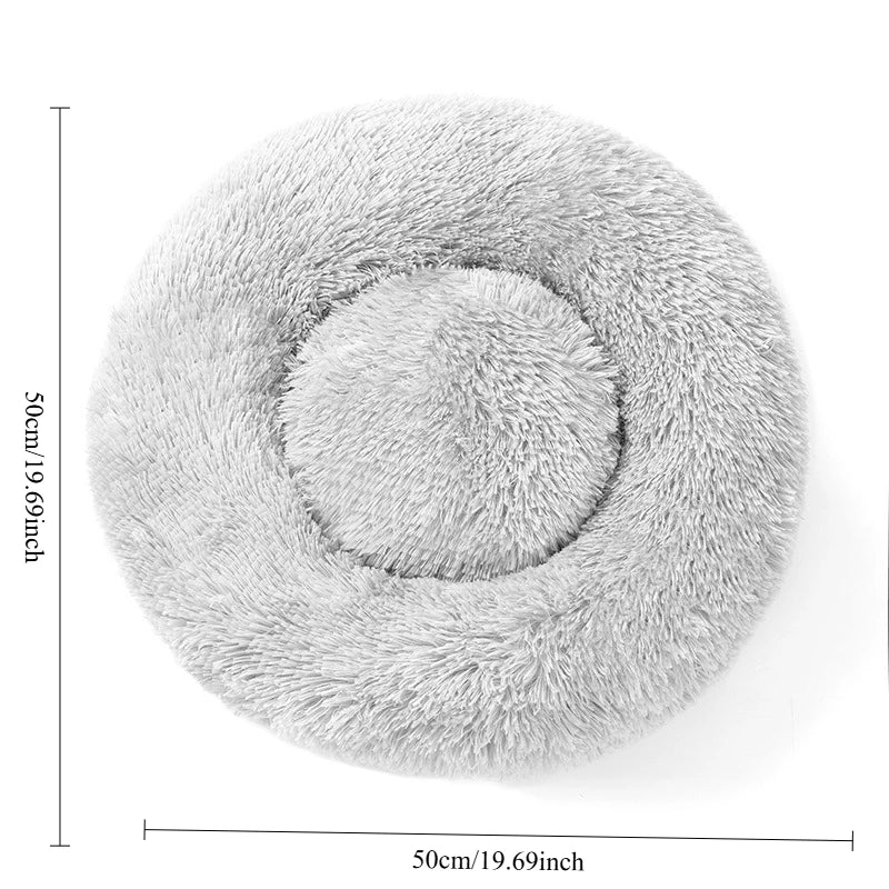Panier rond gris clair en peluche, coussin moelleux, diamètre 50 cm