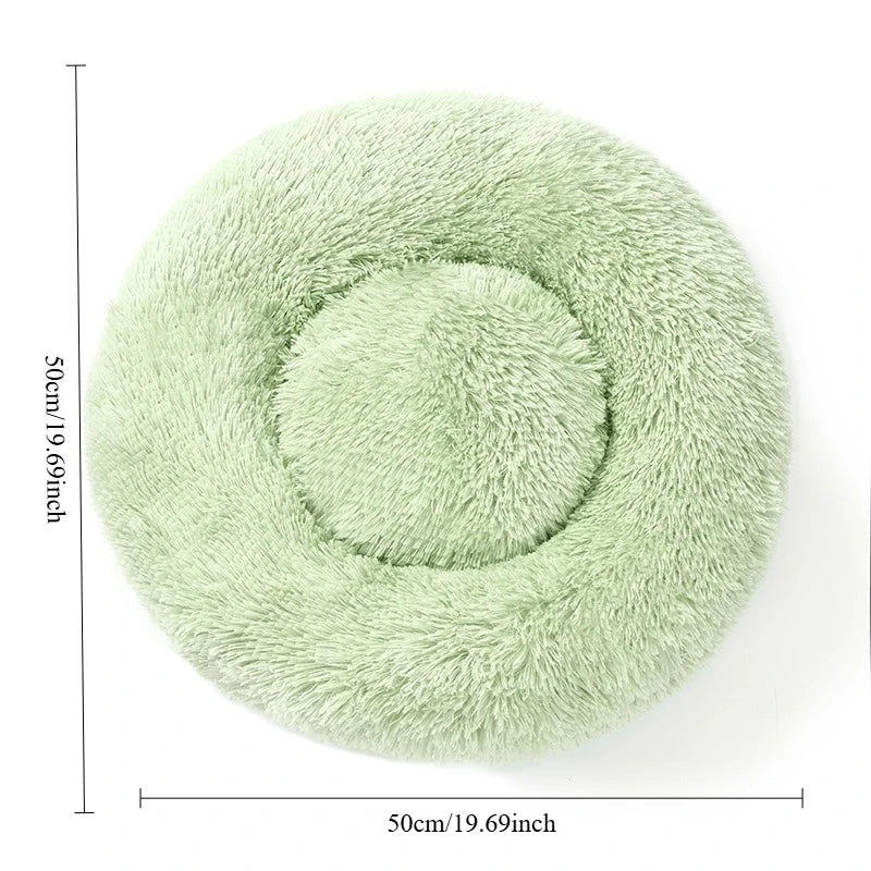 Panier rond en peluche vert clair, dimensions indiquées 50 cm