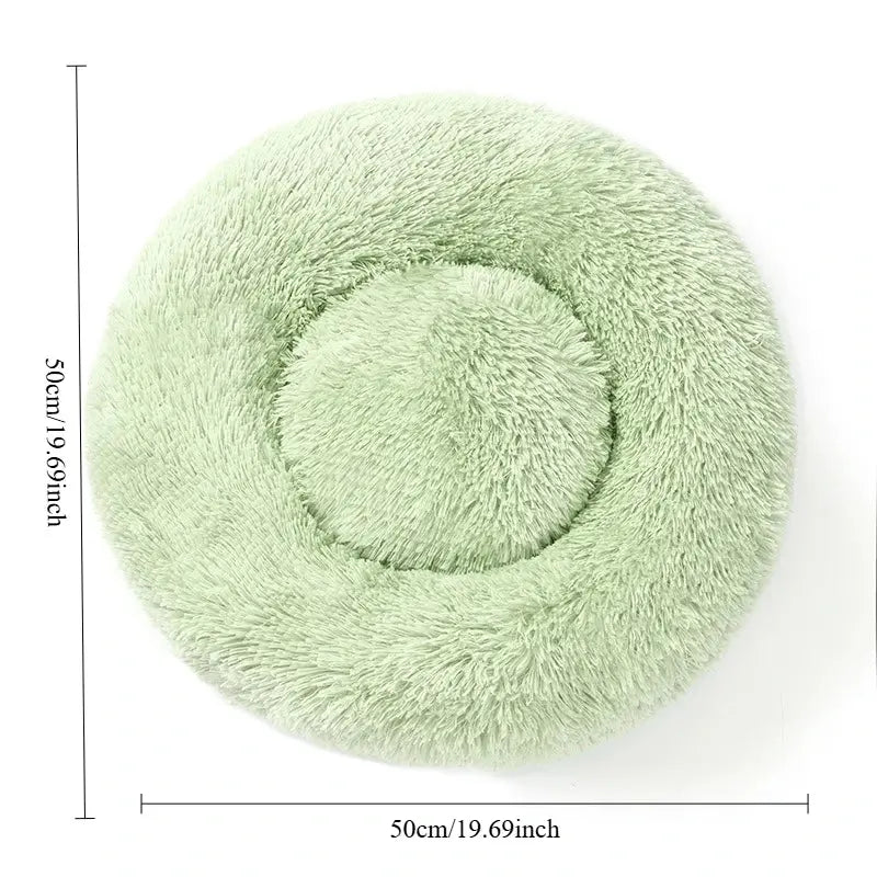 Panier rond en peluche vert clair, dimensions indiquées 50 cm