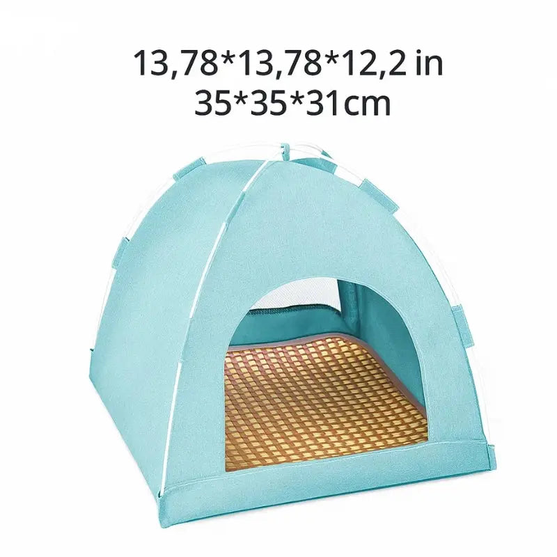 Panier tente intérieur pour chat en tissu bleu avec coussin doux