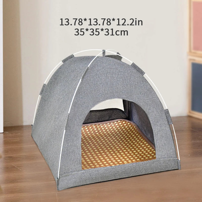 Dimensions détaillées du panier tente pour chat intérieur gris
