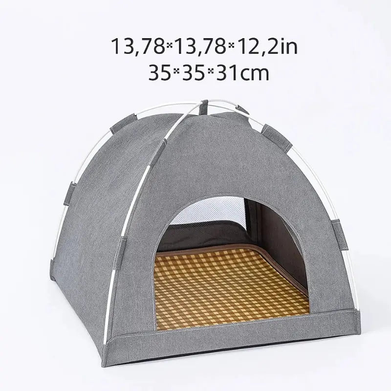 Panier tente pliable gris pour chat intérieur, vu de dessus
