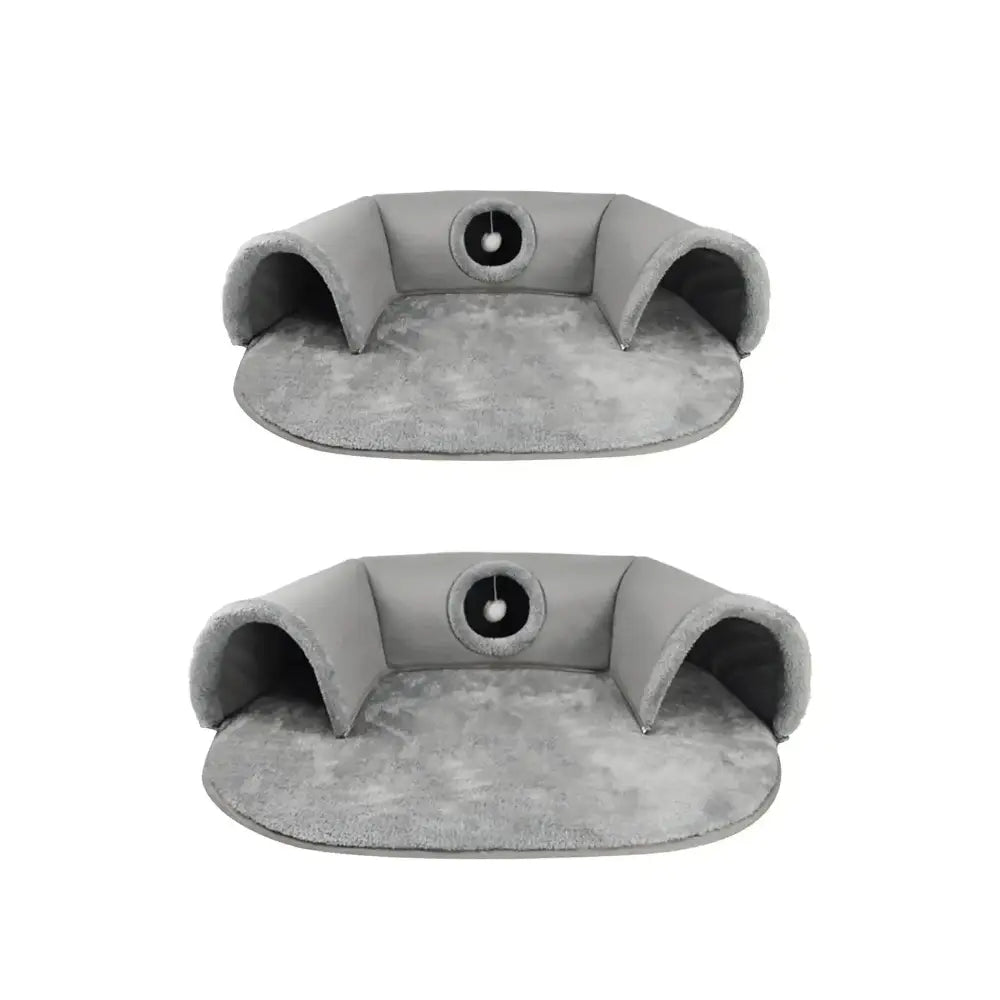panier tunnel pour chat gris en polaire douce, couchage confortable et respirant