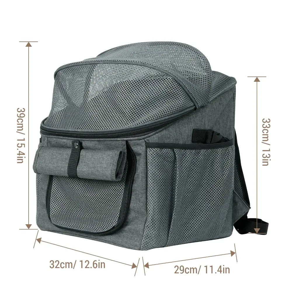 Sac de transport pour chat fixé à l’avant d’un vélo, avec poches multiples et tissu respirant pour le confort de l’animal.
