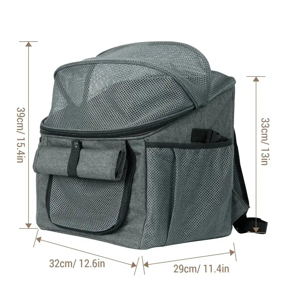 Sac de transport pour chat fixé à l’avant d’un vélo, avec poches multiples et tissu respirant pour le confort de l’animal.