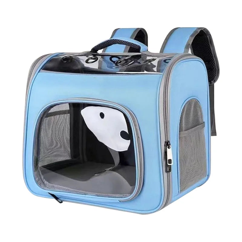 Sac à dos bleu pliable pour chat en tissu Oxford avec fenêtre de ventilation