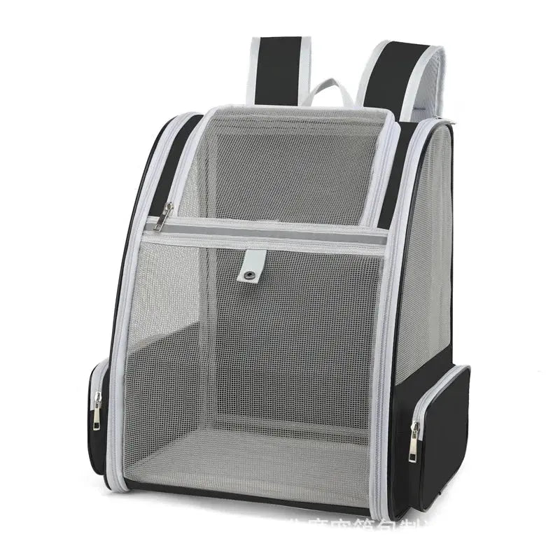 Sac à dos noir pour chat ergonomique avec aérations intégrées