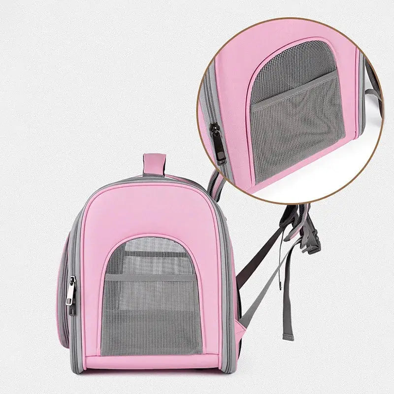 Détails du sac à dos rose pour chat avec poignée renforcée et aération
