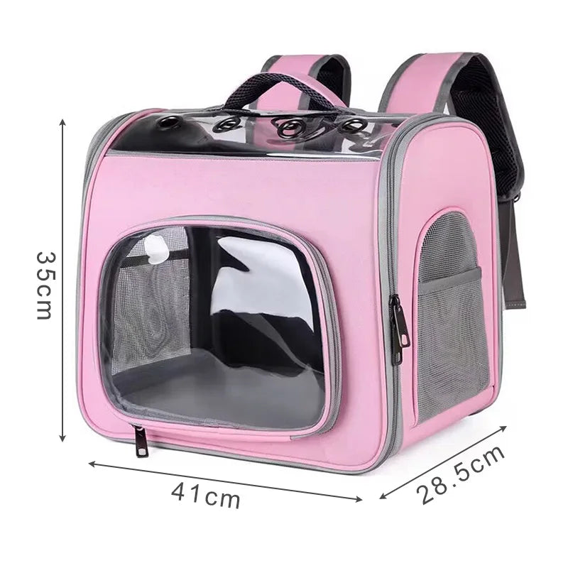 Dimensions du sac à dos rose pliable pour chat avec fenêtres respirantes