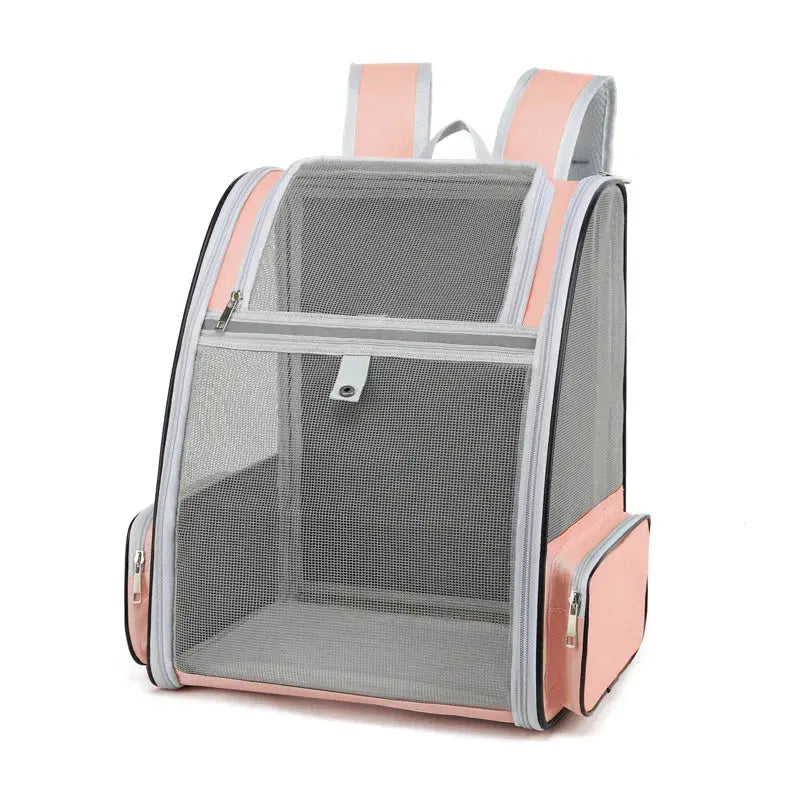 Sac à dos rose pour chat en fibre résistante avec design ergonomique.