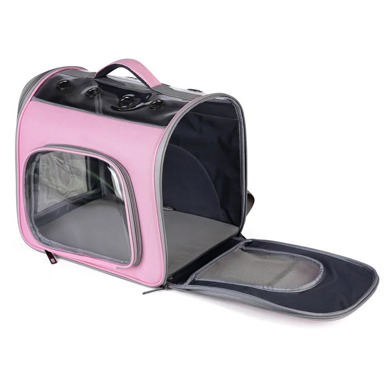 Sac à dos rose pour chat avec ouverture frontale et tissu respirant
