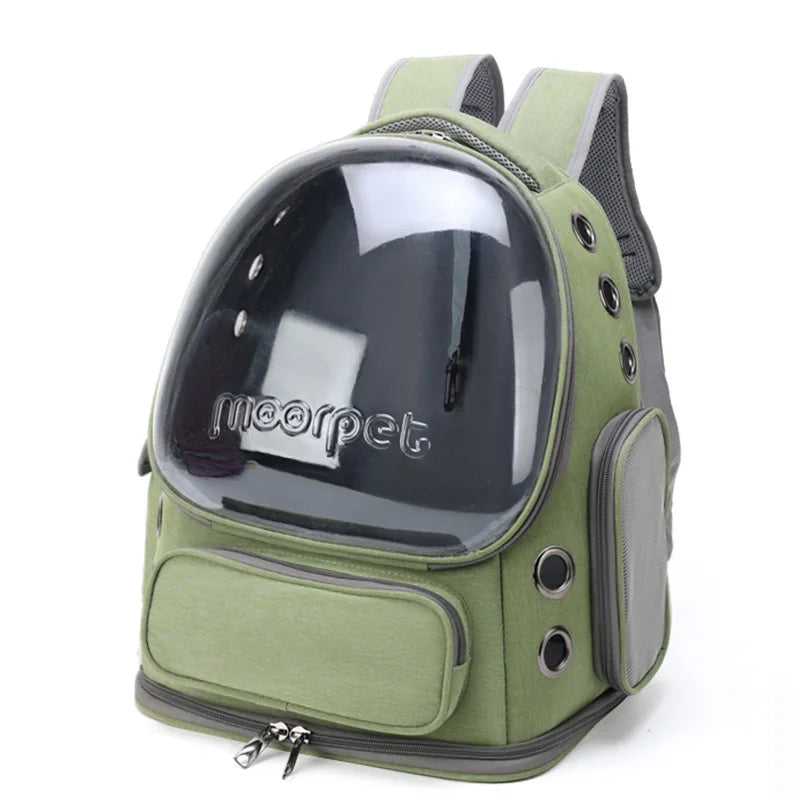 Sac à dos gris pour transporter un chat avec façade transparente