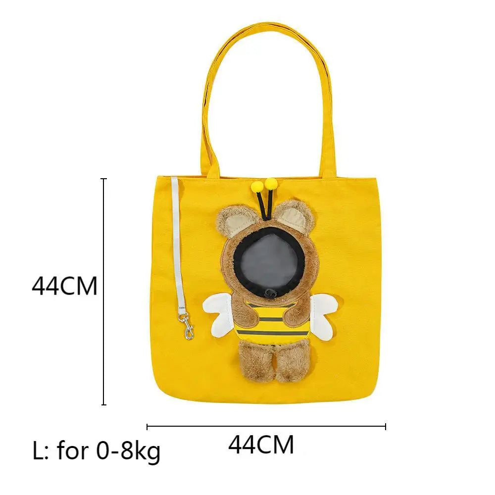 Sac bandoulière jaune pour chat avec mesures 44x44 cm, adapté jusqu’à 8 kg.