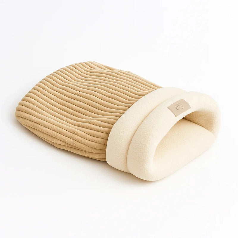 Sac de couchage pour chat en peluche chaude beige