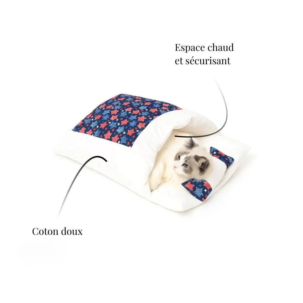Sac de couchage chaud et sécurisant pour chat, conçu en coton doux pour un confort maximal.