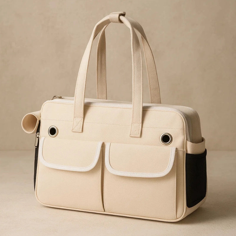 Sac bandoulière blanc en nylon résistant pour chat