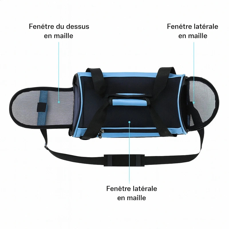 Détails techniques du sac de transport pliable pour chat avec poches et aération
