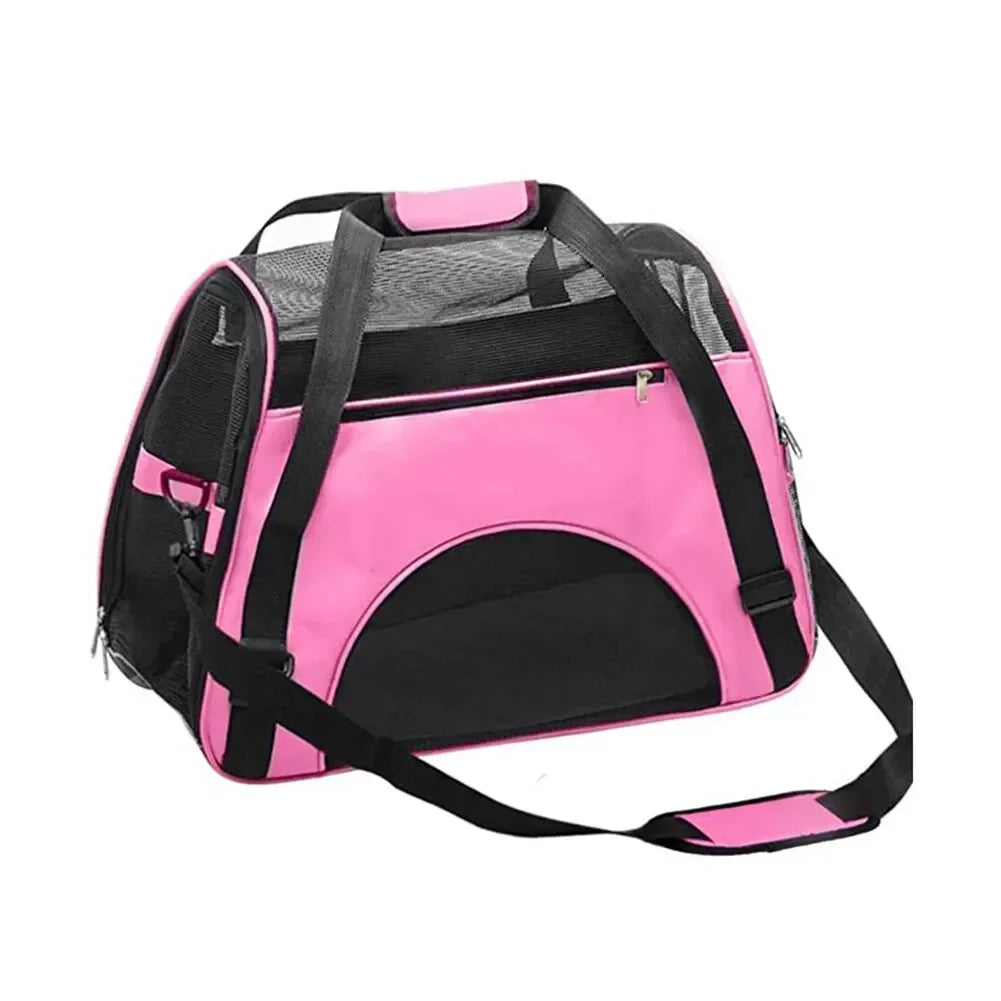 Sac de transport pour chat rose avec bandoulière, confortable pour les trajets