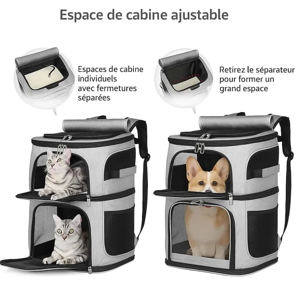 Sac de transport pour chat à double étage avec ouvertures multiples.