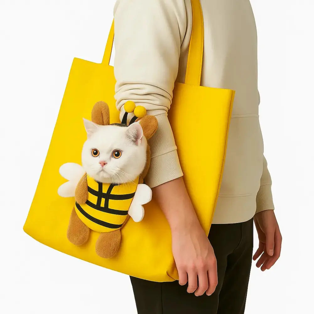 Sac de transport pour chat d’épaule jaune, pratique et confortable pour les promenades et les déplacements courts.
