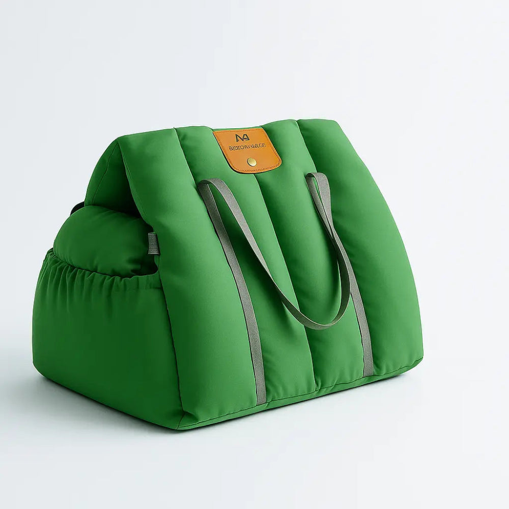 Sac de transport pour chat vert en toile Oxford, modèle confortable et résistant.