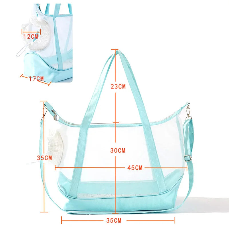 Dimensions du sac ventral bleu en nylon pour chat, léger et ventilé.
