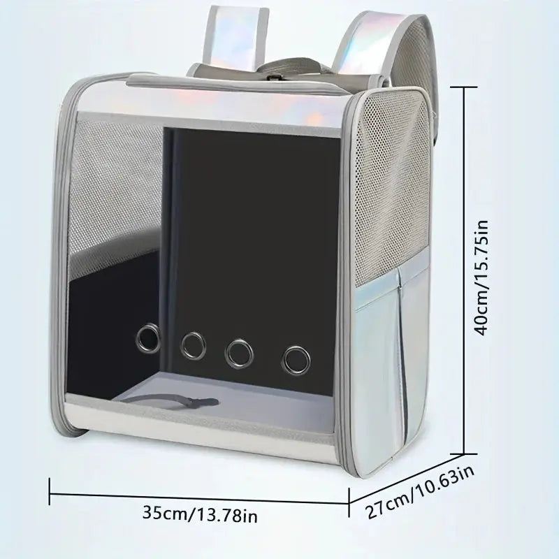 Dimensions et caractéristiques du sac à dos pour chat en tissu Oxford et PVC.