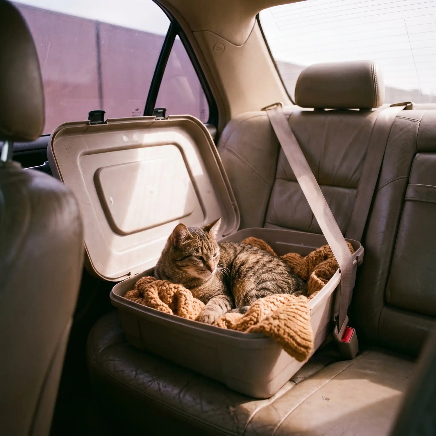 chat-dans-caisse-transport-rigide-attachee-banquette-arriere-voiture