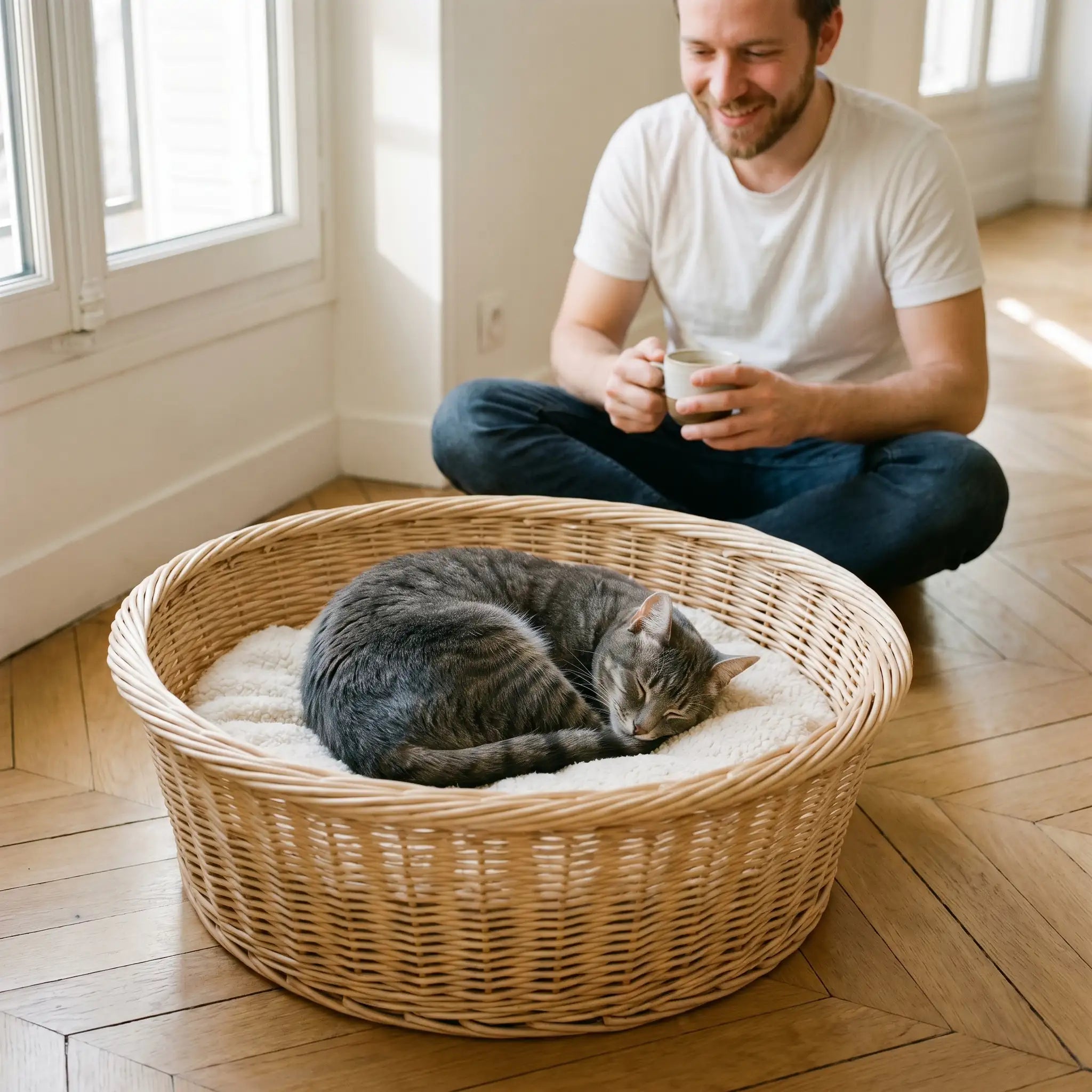 panier-chat-rond-en-osier-avec-un-chat-gris-qui-dors-paisiblement