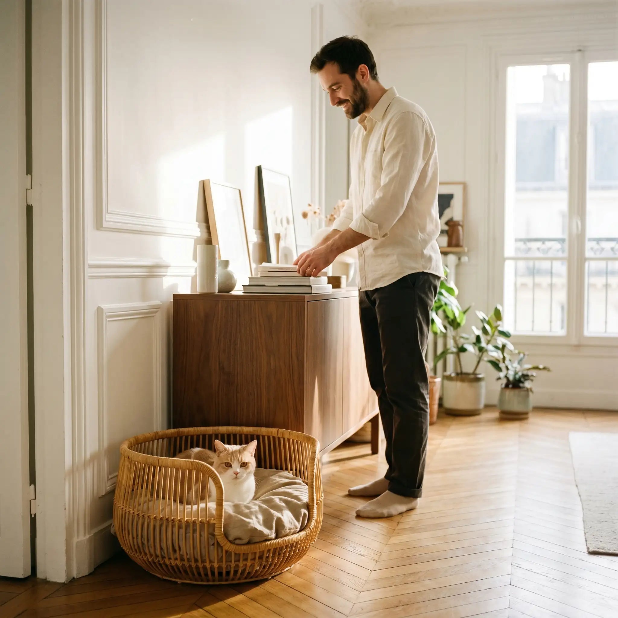 panier-chat-design-osier-rotin-salon-design-chat-roux