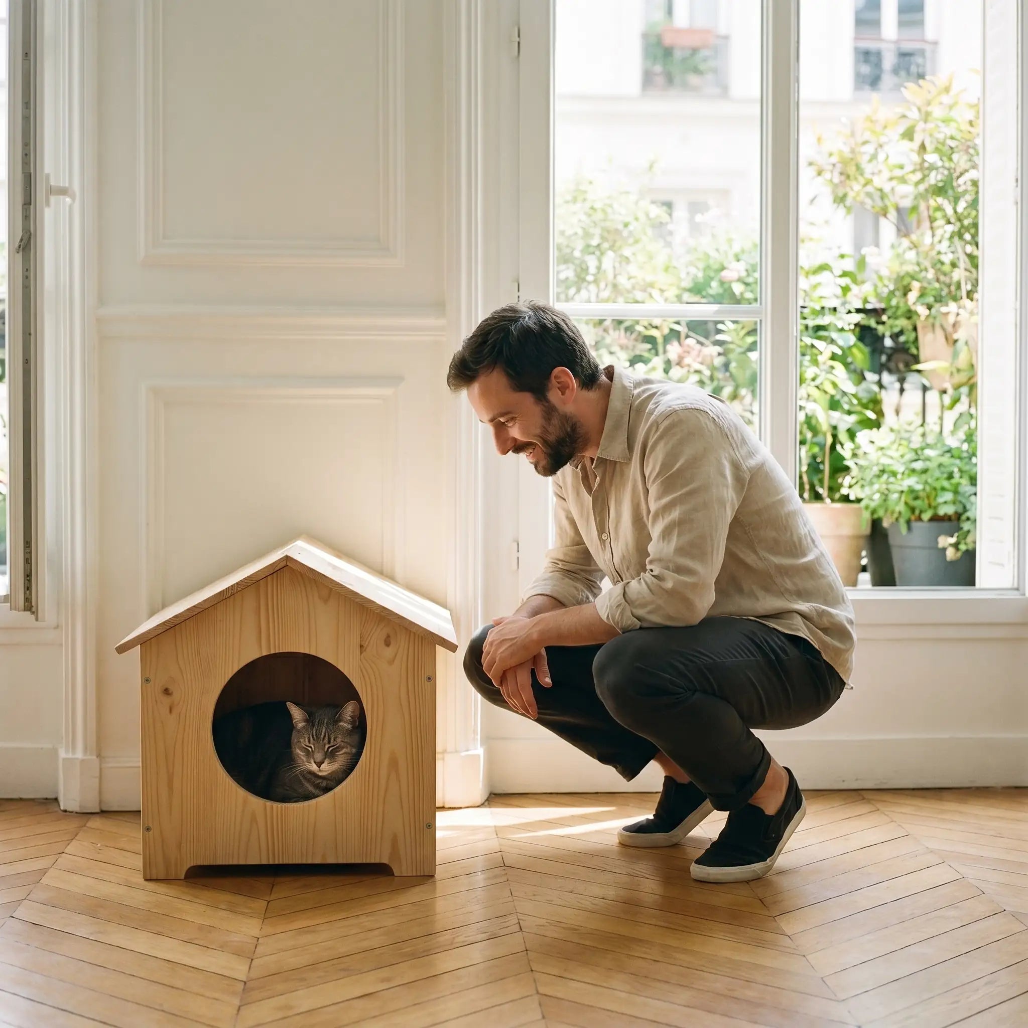 maison-pour-chat-interieur-chat-gris
