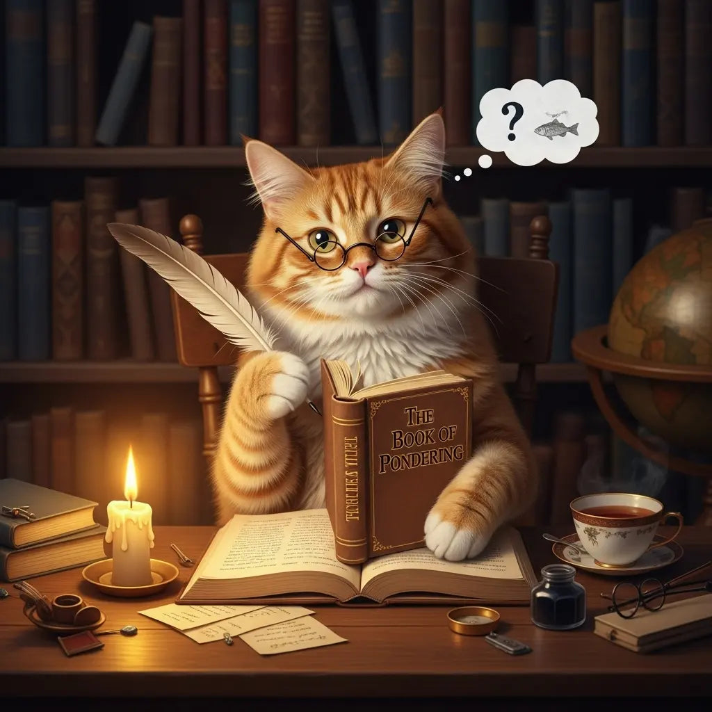 dessin animé d'un chat portant des lunettes et se posant des questions