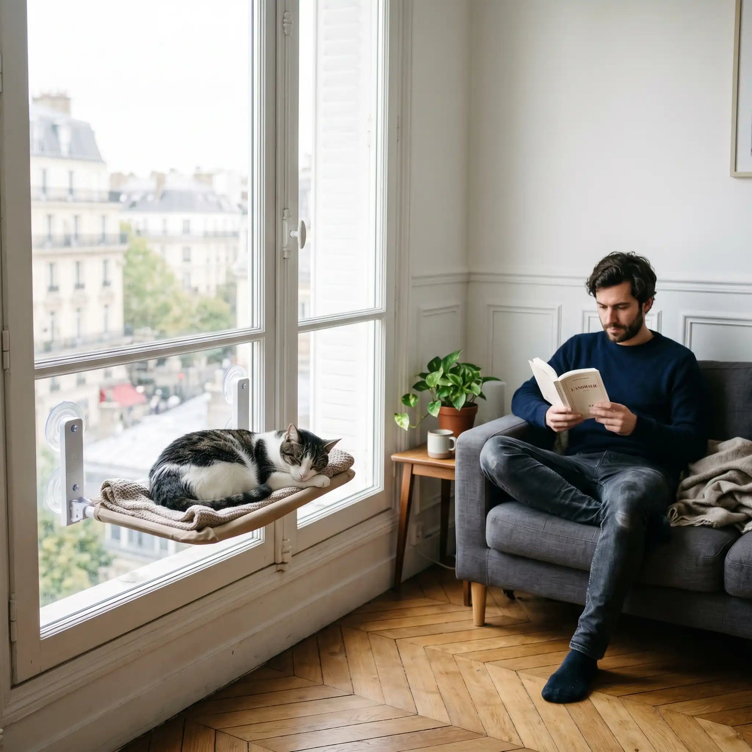 hamac-chat-fenetre-ventouses-chat-tabby-repos-vue-ville-appartement