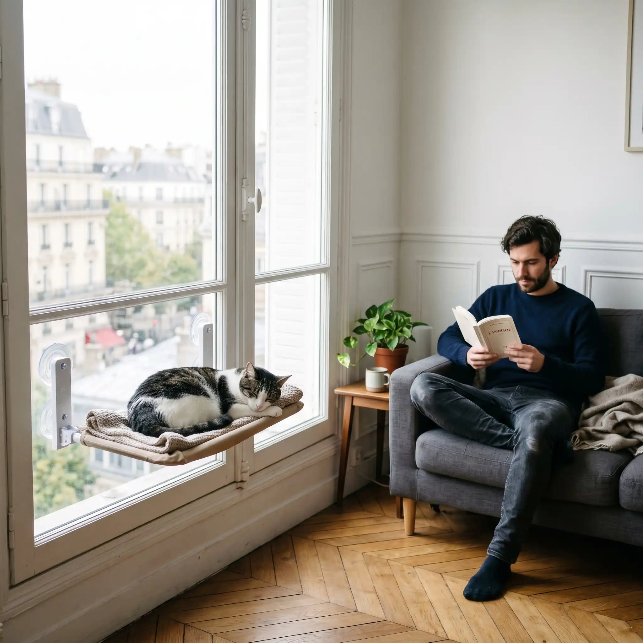 hamac-chat-fenetre-ventouses-chat-tabby-repos-vue-ville-appartement